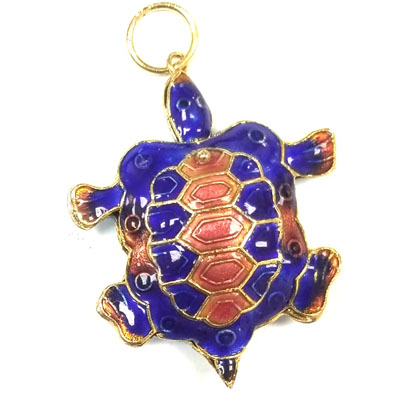 ENAMEL TURTLE 32X40MM BLUE